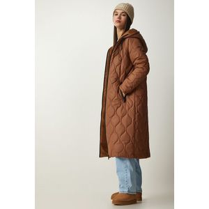 Happiness İstanbul Women's Brown Hooded Quilted Coat with Pockets obraz