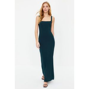 Trendyol Emerald Green Thick Strap Fitted Flexible Knitted Maxi Pencil Dress obraz