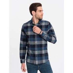 Ombre Men's plaid flannel shirt - blue obraz