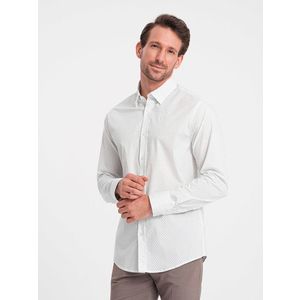 Ombre Men's cotton micro pattern REGULAR FIT shirt - white obraz