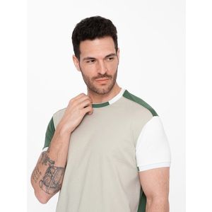 Ombre Men's t-shirt with elastane with colored sleeves - green obraz