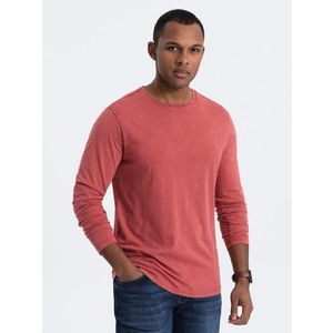 Ombre Men's wash longsleeve with a round neckline - brick-red obraz