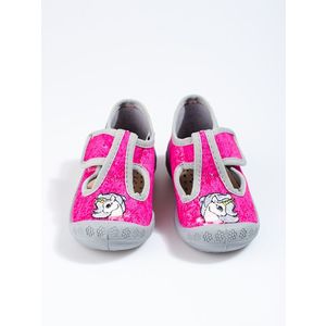 Pantofle pro dívku na suchý zip růžový jednorožec Shelvt obraz