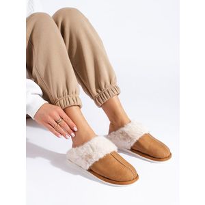 Women's fur slippers camel Shelvt obraz