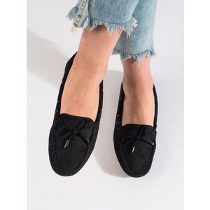 Shelvt Comfortable suede loafers for women black obraz