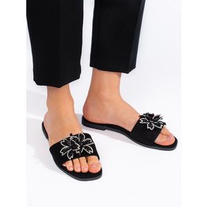 Shelvt Women's black flip-flops with embellishment obraz