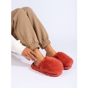 Women's Red Fur Slippers With Thick Sole Shelvt obraz