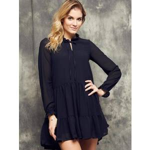 Cocomore Boutiqe dress with stand-up collar and ruffles black obraz