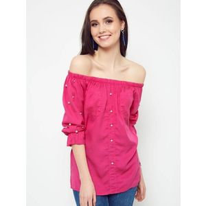 Blouse with pearls revealing the shoulders fuchsia obraz