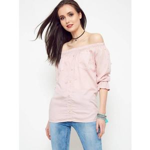 Blouse with pearls revealing shoulders light pink obraz