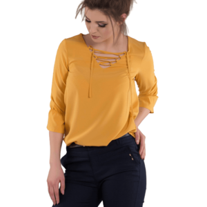 Blouse with lace-up neckline yellow obraz