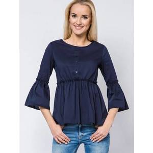 Blouse with frills and lace-up neckline navy blue obraz