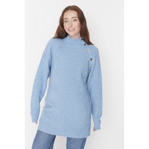 Trendyol světle modrý pletený svetr s vysokým výstřihem obraz