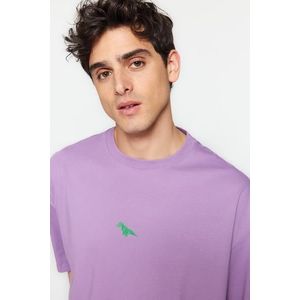Trendyol Plum Oversize/Wide Cut Dinosaur Embroidered Short Sleeve 100% Cotton T-Shirt obraz