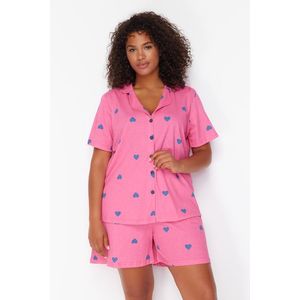 Trendyol Curve Pink Heart Patterned Knitted Pajama Set obraz
