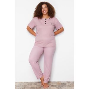 Trendyol Curve Dried Rose Button Detailed Camisole Knitted Pajama Set obraz