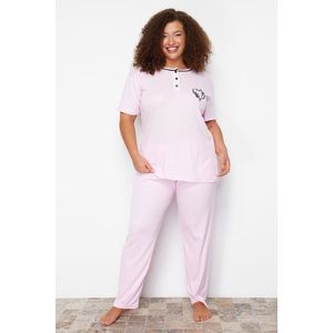 Trendyol Curve Pink Button Detailed Camisole Knitted Pajamas Set obraz