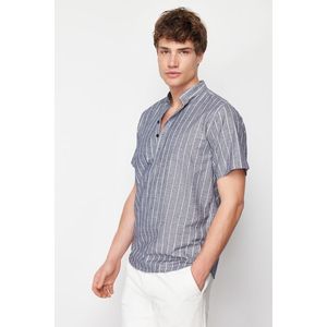 Trendyol Indigo Regular Fit Flam Cotton Striped Short Sleeve Shirt obraz