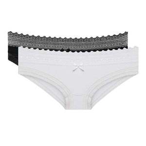 DIM SEXY FASHION SLIP 2x - Women's cotton panties with lace 2 pcs - black - white obraz