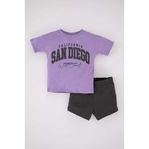 DEFACTO Baby Boy Printed Short Sleeve T-Shirt Shorts 2-Pack Set obraz