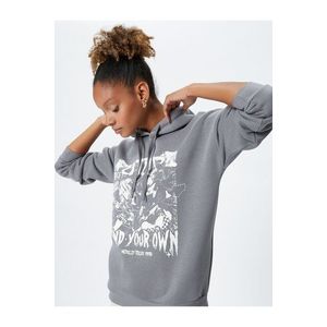 Koton Hooded Sweatshirt with a slogan printed, relaxed fit and long sleeve. obraz