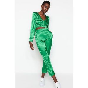 Trendyol zelené rovné saténové tkané kalhoty obraz