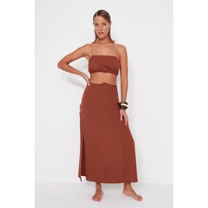 Trendyol Brown Woven Accessorized Blouse and Skirt Set obraz