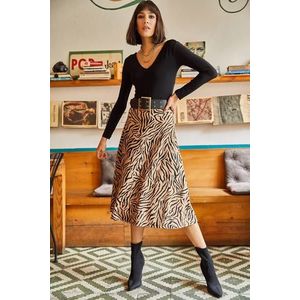 Olalook Women's Mink Zebra Elastic Waist, Suede Textured A-Line Skirt obraz