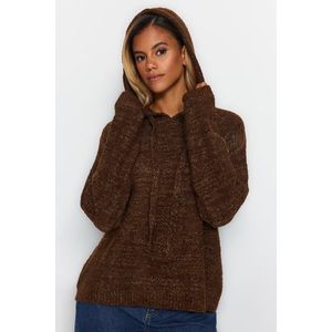 Trendyol Brown Stříbřitý Boucle Pletený svetr s kapucí obraz