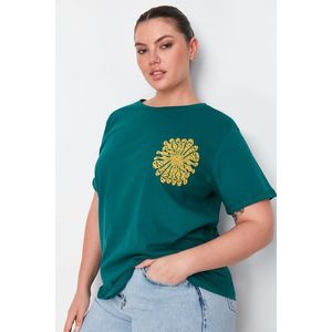 Trendyol Curve Green Printed Boyfriend Knitted T-shirt obraz