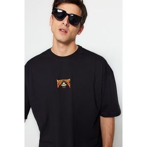 Trendyol Black Oversize/Wide-Fit Short Sleeve Space Printed 100% Cotton T-Shirt obraz