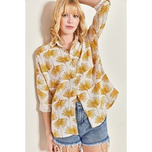 Bianco Lucci Women's Floral Patterned Linen Shirt obraz