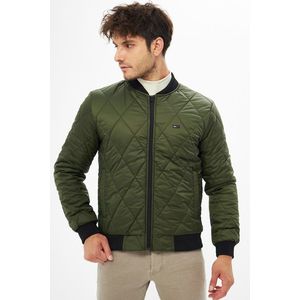 River Club Men's Khaki College Collar Water And Windproof Quilted Patterned Fiber Coat obraz