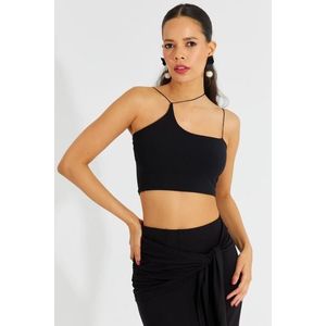Cool & Sexy Women's Black String Strap Crop Blouse B2594 obraz