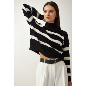 Happiness İstanbul Women's Black High Neck Striped Knitwear Sweater obraz