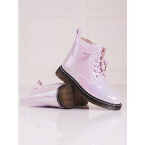 Dívčí kotníkové boty s leskem Shelvt růžové obraz
