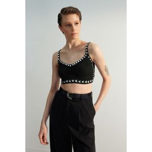 Trendyol Limited Edition Black Crop Stone Detailed Knitwear Blouse obraz