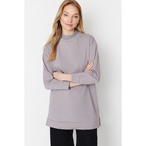 Trendyol Gray High Collar Slit Detailed Basic Knitted Sweatshirt obraz