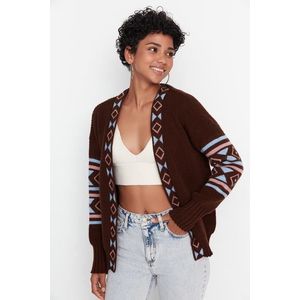 Trendyol Brown Patterned Oversized Knitwear Cardigan obraz