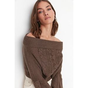 Trendyol hnědý pletený podrobný pletený svetr obraz