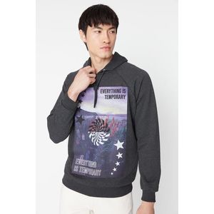 Trendyol Anthracite Men's Oversize/Wide-Cut Hoodie Sweatshirt obraz