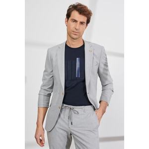 ALTINYILDIZ CLASSICS Men's Gray Slim Fit Slim Fit Monocollar See-through Patterned Suit. obraz