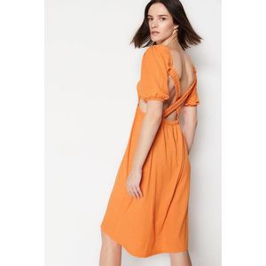 Trendyol oranžové backless midi wrap pletené šaty obraz