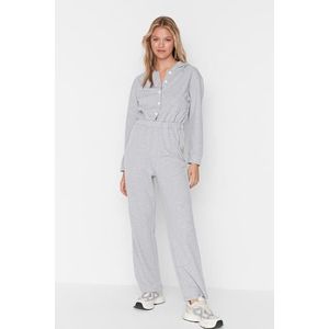 Trendyol Gray Hoodie with Button Detailed Wide Fit Knitted Overalls obraz