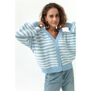 Lafaba Dámský dětský modrý oversize pruhovaný pletený svetr obraz
