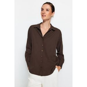 Trendyol Dark Brown Loose Fit Cotton Woven Shirt obraz