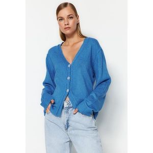 Trendyol Blue Wide Fit Měkký texturovaný pletený svetr obraz