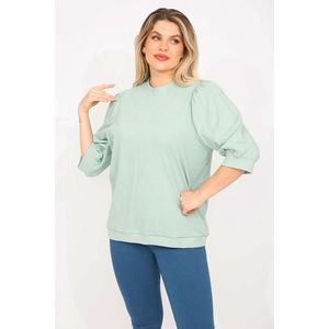 Şans Women's Large Size Green Scalloped Capri Sleeves Sweatshirt obraz