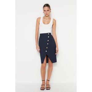 Trendyol Navy Blue Midi Woven Skirt With A Slit And Button Detail obraz