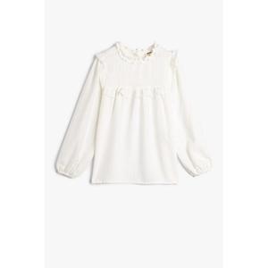 Koton Girl's School Shirt Buttonless Long Sleeve Wide Collar Ruffle Detailed Cotton obraz